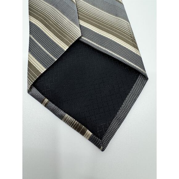 Campia Moda Mens 100% All Silk Neck Tie Made in USA Striped Brown/Beige/Gray - Picture 5 of 6